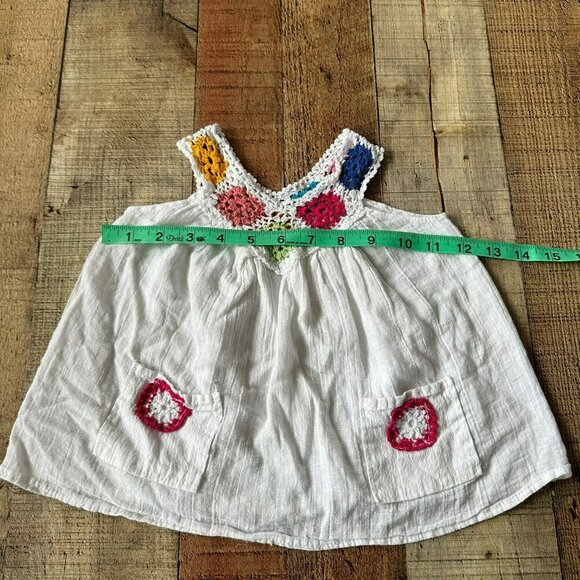 Handmade Baby Girl Granny Square Crochet & White Cotton Top With Pockets - Picture 2 of 6